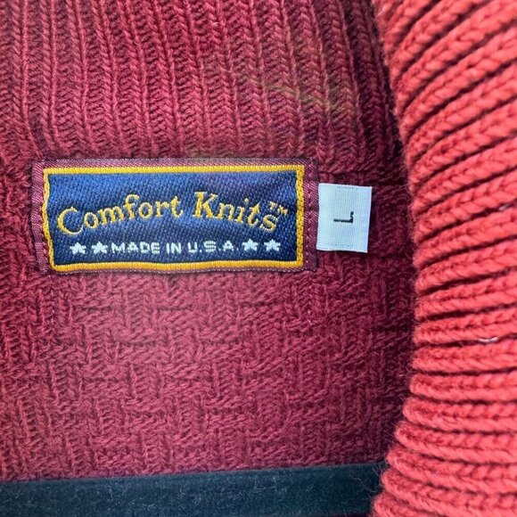 Comfort Knits Mens Red Full-Zip Basketweave Pattern Grandpa Cardigan Sweater L - Picture 5 of 9